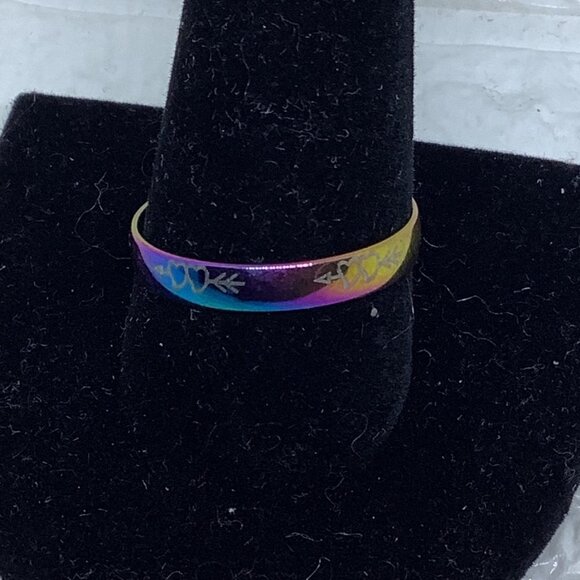 Stainless Steel Unisex Heart Arrow Rainbow Ring Band Size‎ 1 - Picture 2 of 6